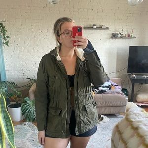 American eagle olive green hooded coat